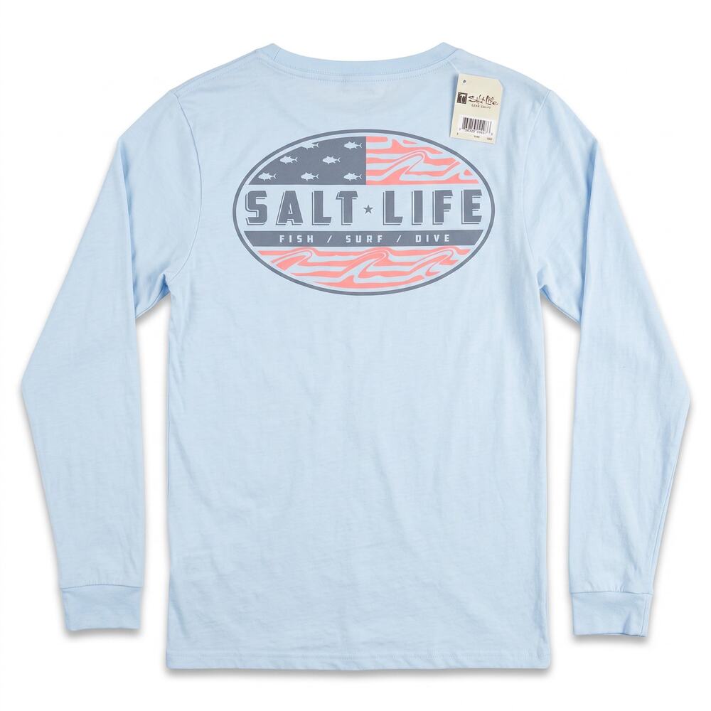 Salt Life Fish Surf Dive Men's Medium Long Sleeve Light Blue Graphic T-Shirt NWT